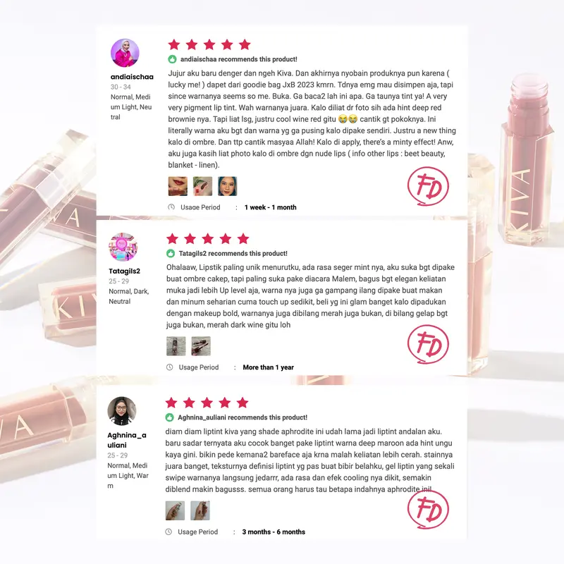KIVA Stain Me Lip tint - Plumping Effect Glossy All day Stain Long-Lasting Superstay Lip Stain Melembabkan Bibir 4 Warna 5ml BPOM Kosmetik 5