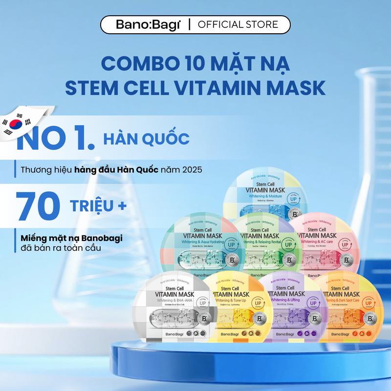  COMBO 10 Miếng Mặt Nạ BANOBAGI Stem Cell Vitamin Mask Dưỡng Da Chuyên Sâu Dành Cho Mọi Loại Da 300ml 