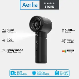 【Baterai berkapasitas besar 5000mAh】Aerlia  Handheld Fan  Mist High-speed Handheld Spray Fan kipas angin portable with LED Display 5000mAh multiple colors available 50mlTank Capacity 100 Air speeds spray mode Hydrate Moisturizing airplanes available