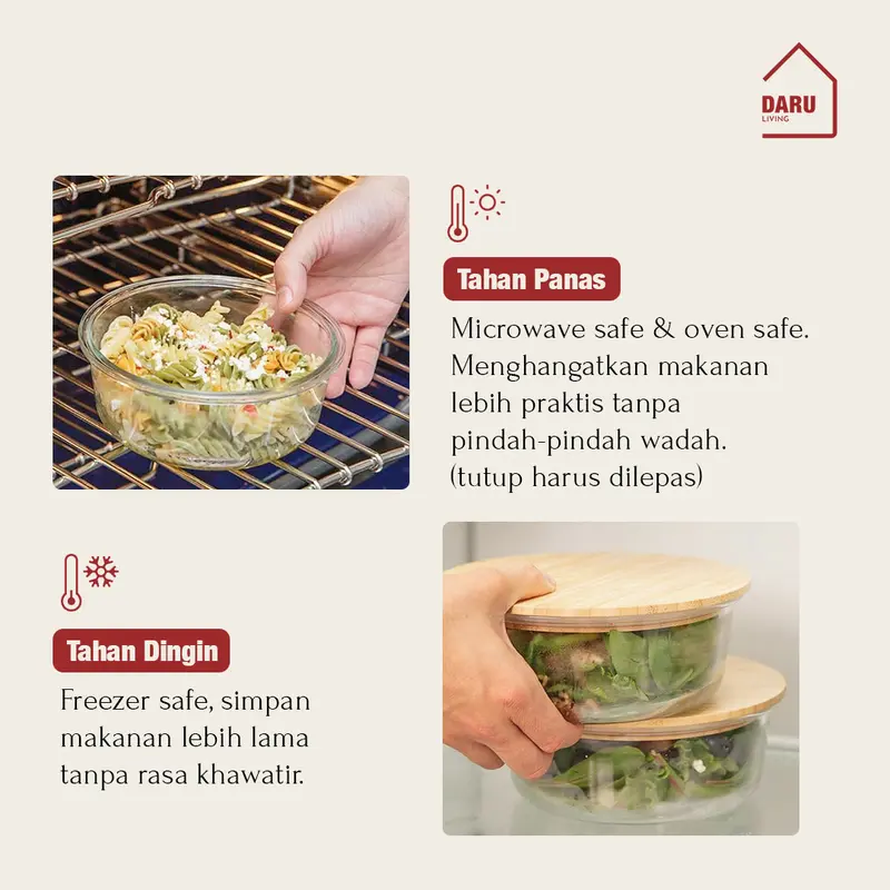 【DARU】TAMA - Food Container Bamboo Lid Cover / Lunchbox tutup kayu / Kotak Makan Kaca 4