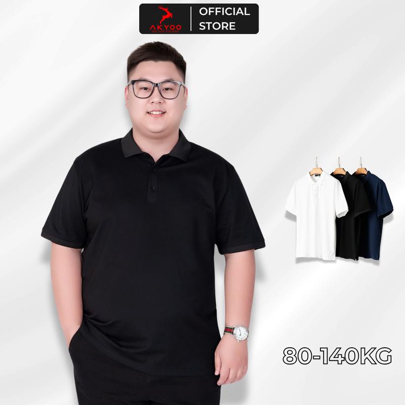 Áo polo big size nam AKYOO 80 - 140kg, vải co giãn 4 chiều, màu xanh - đen - trắng cao cấp, chuẩn form Cotton - PL DEN SP - PL THAN SP - PL TRANG
