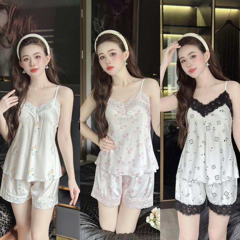 Đồ Bộ Ngủ mặc nhà hisexy lụa satin in 3D cao cấp MS73 Women Nữ