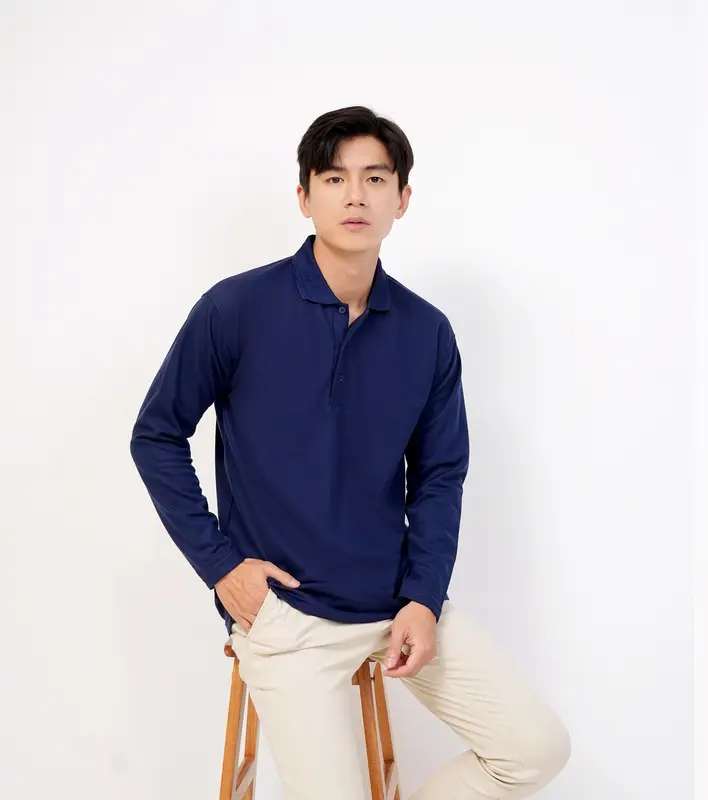 Kaos Kerah Polos Lengan Panjang Warna Biru Dongker / NAVY - Kaos Kerah Panjang Dewasa UNISEX 0