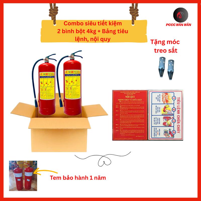 Combo siêu tiết kiệm 2 bình chữa cháy 4kg tặng tặng tiêu lệnh, nội quy