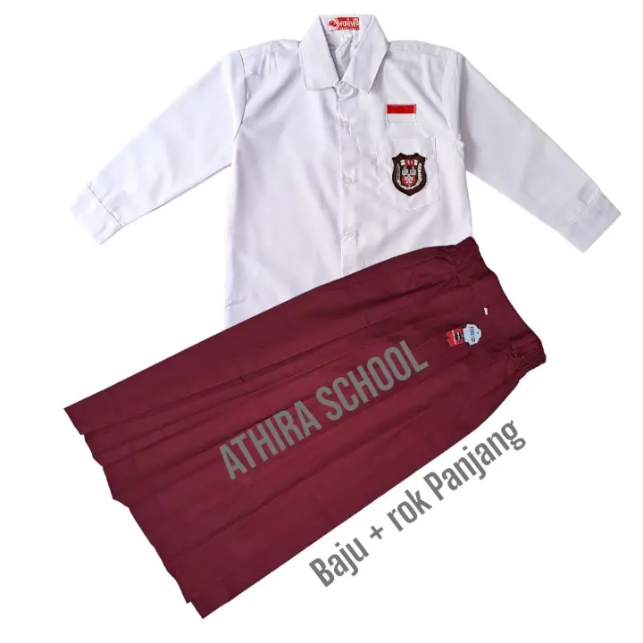 Seragam Sekolah SD merah putih Perempuan  Rok Panjang Baju Lengan Panjang Setelan 3