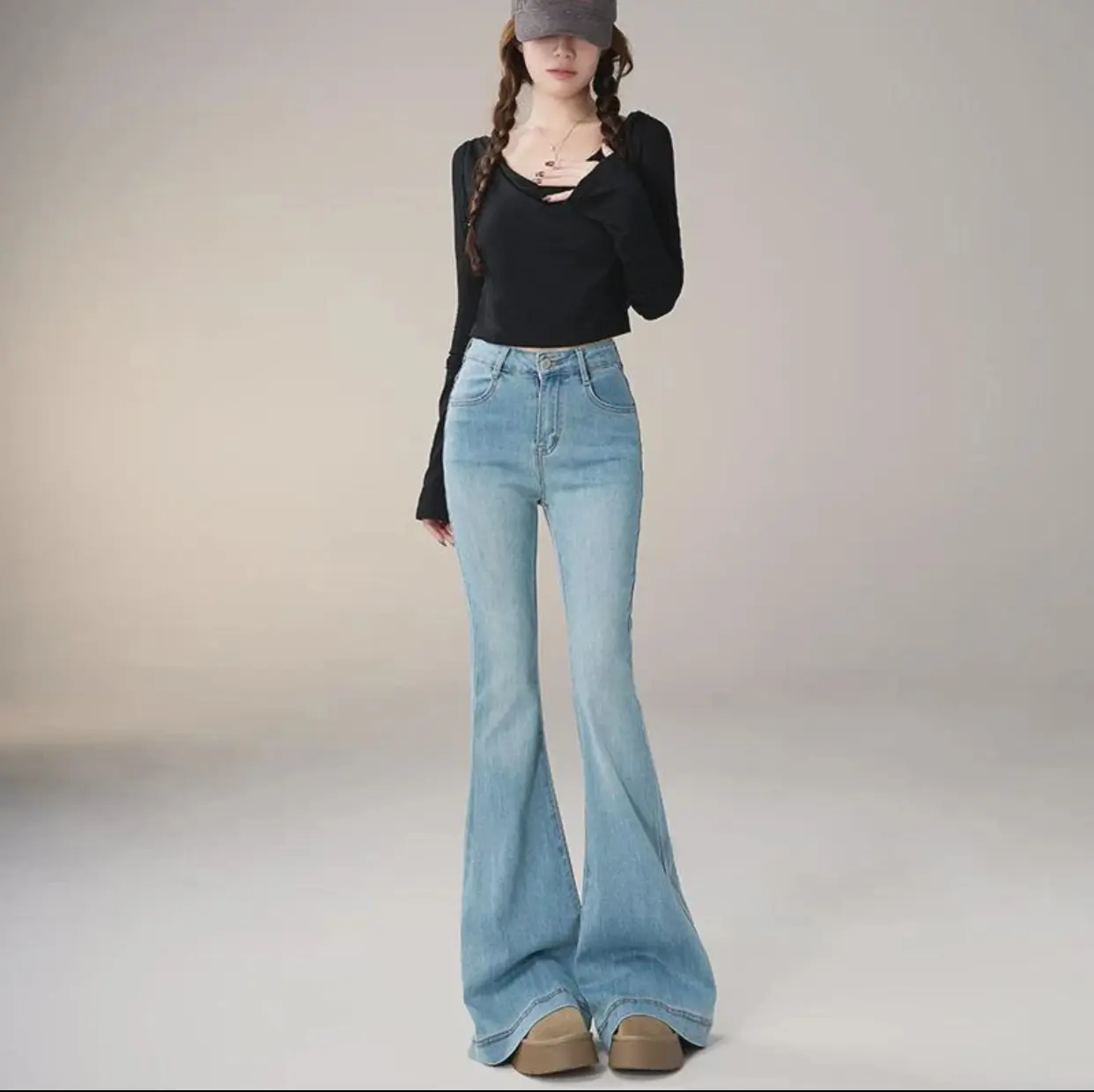 Kivi Garment Jeans Cutbray Wanita Highwaist Jeans Cutbray Stylish, Cutbray Denim, Sentuhan Flare Klasik,Celana Wanita, Celana Panjang Stretchy (Melar)