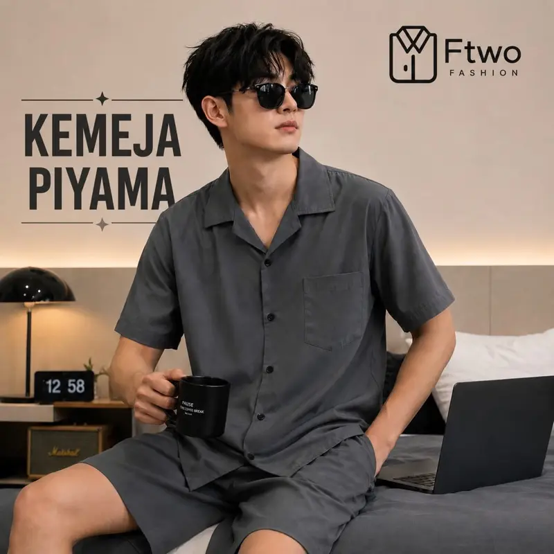 Ftwo Fashion Kemeja Lengan Pendek Pria Piama Formal Casual untuk Tampilan Elegan dan Nyaman