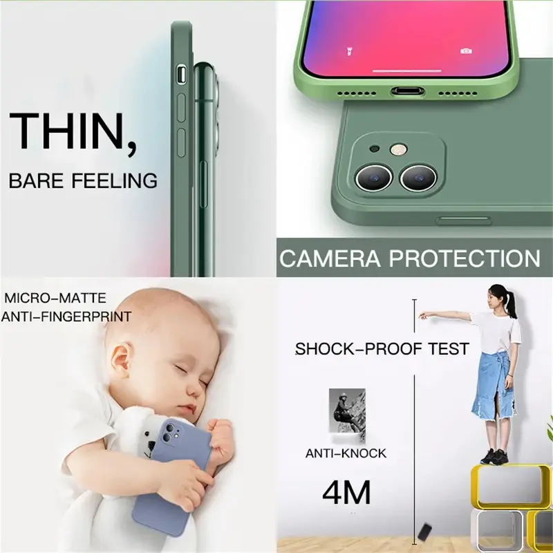 Case Silicone Macaron Square Iphone 13 14 15 Pro Max Plus Casing Soft TPU 8