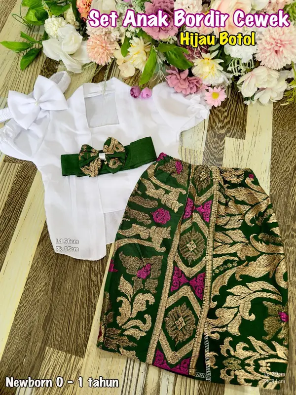 Setelan Kebaya Sifon Anak Perempuan dan Bawahan Kamen Bordir Free Selendang Bali 4