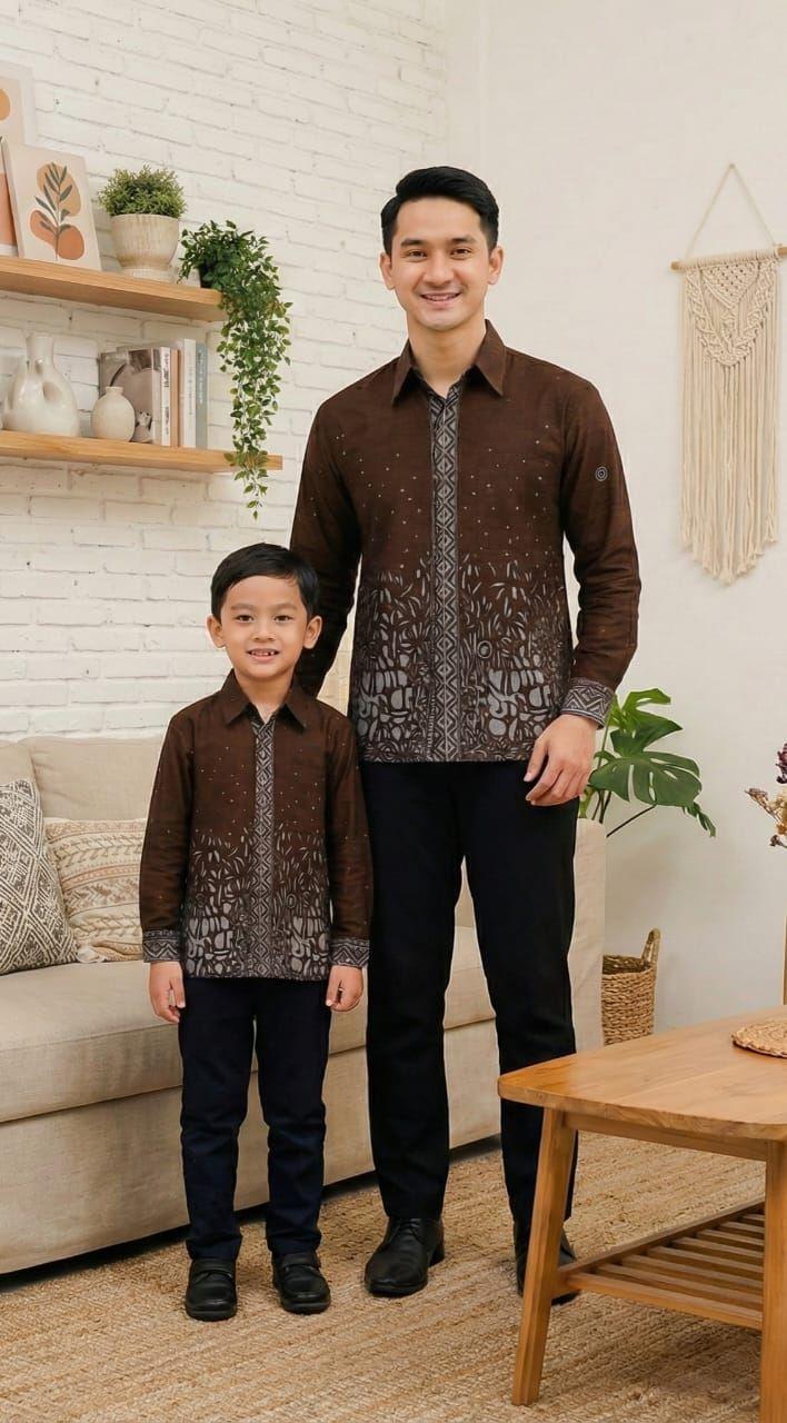 Batik Pria Dewasa - Kemeja Batik Lengan panjang pendek motif Sutena Mahogany- baju batik Sutena warna coklat Mahogany Katun Lembut Nyaman Formal