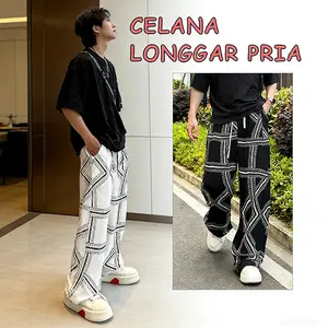 loose pants pria Pria Wanita korean style baggy casual pants celana lurus kasual straight pants pinggang elastis