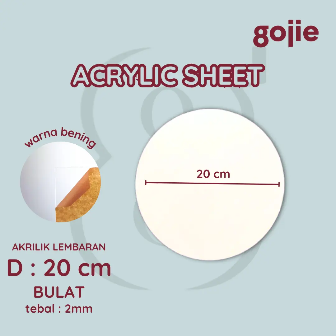 AKRILIK BULAT DIAMETER 20 CM / AKRILIK LEMBARAN BENING TEBAL 2MM