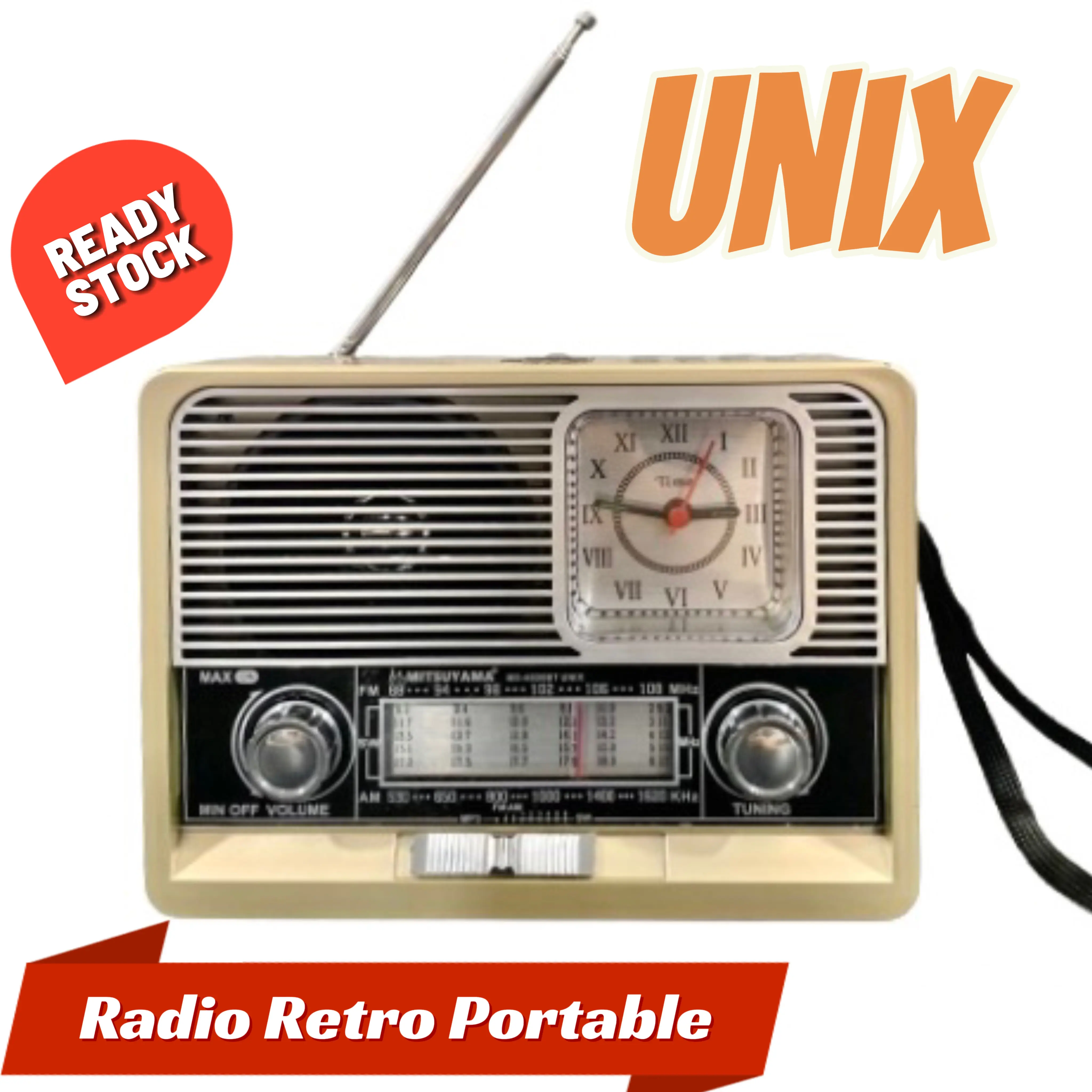 Radio Speaker Portable Jam Analog + Senter Mitsuyama FM AM SW