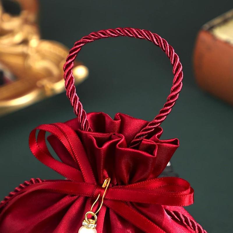 Drawstring Package Bag Velvet Drawstring Candy Bag Non-woven Fabrics With Drawstring and Tassels Flannel Gift Bag Wine Red Exquisite Chinese Traditional Wedding Gift Bag Wedding 4