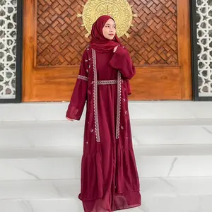 Digami Safwa Dress  Wanita Cantik  Syari Bahan Ceruty Babydoll plus Bordir gamis maroon simple, mewah dan elegant. Muslim Panjang Putih Formal Kondangan Nyaman