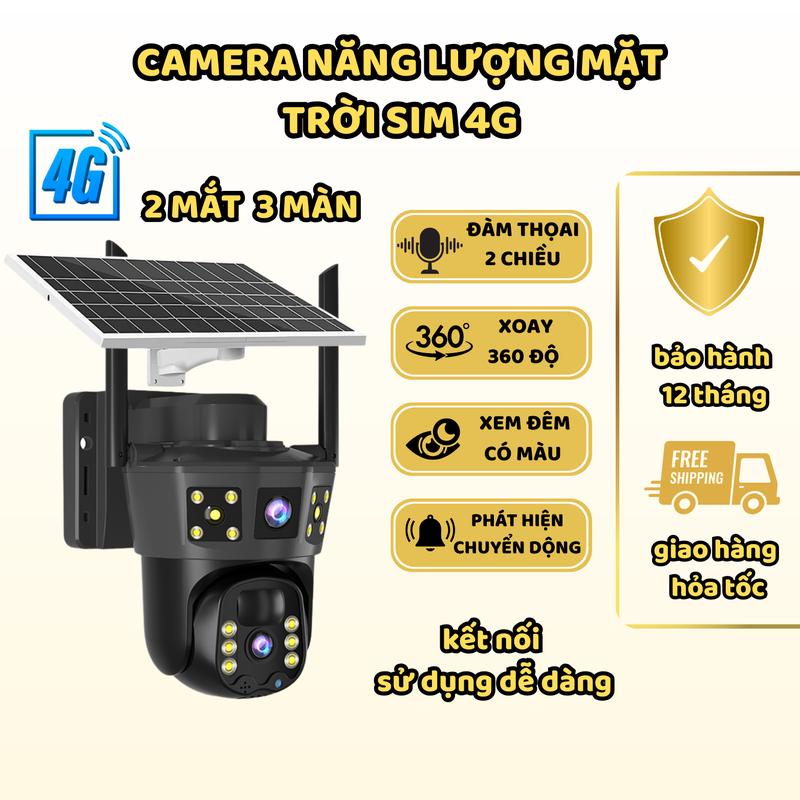 CCTV Camera 2 Mắt 3 Màn Hình Ngoài Trời 3inch 4G , Năng Lượng Mặt TRời