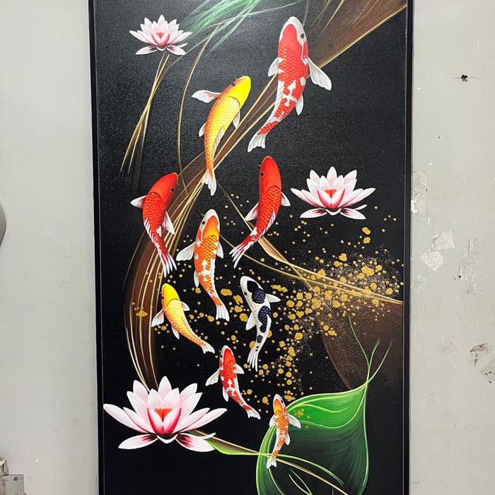Jual lukisan dinding lukisan tangan ikan koi - 80x150+frame - Kab ...
