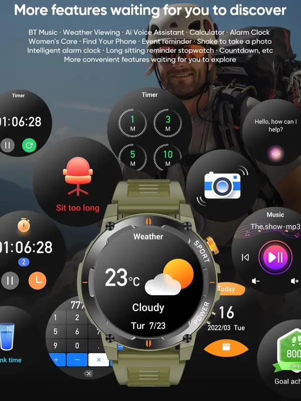 Outro PRIME K2 Smartwatch Bluetooth Call | Flashlight | Compass | 1.52" HD Screen | IP68 Waterproof | Multiple Sports Modes 1