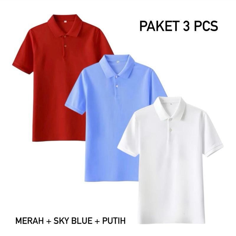 Paket 3 Pcs Kaos Polo Shirt Kerah Polos / Kaos Polo Pria Lengan Pendek / Kaos Seragaman 4