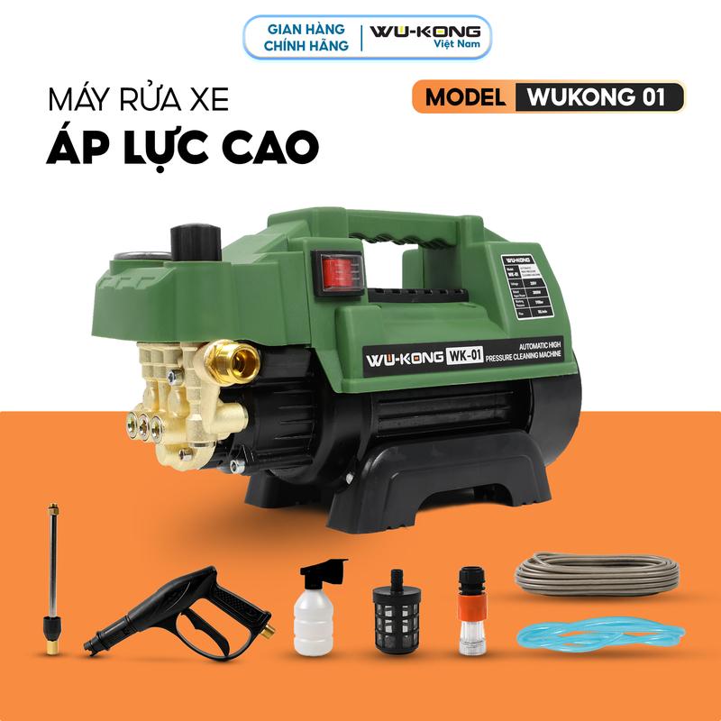 Máy xịt rửa xe Wukong WK 01 {Có chống giật}, Có chỉnh áp 3800W, tặng kèm bình bọt tuyết, máy siêu khỏe.