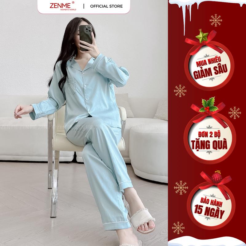 Bộ Ngủ Pijama Dài Tay Ngắn Tay Lụa Vân Gỗ Ánh kim Zen Me Women’s World PJDD0824 Quần Ngủ Áo Ngủ