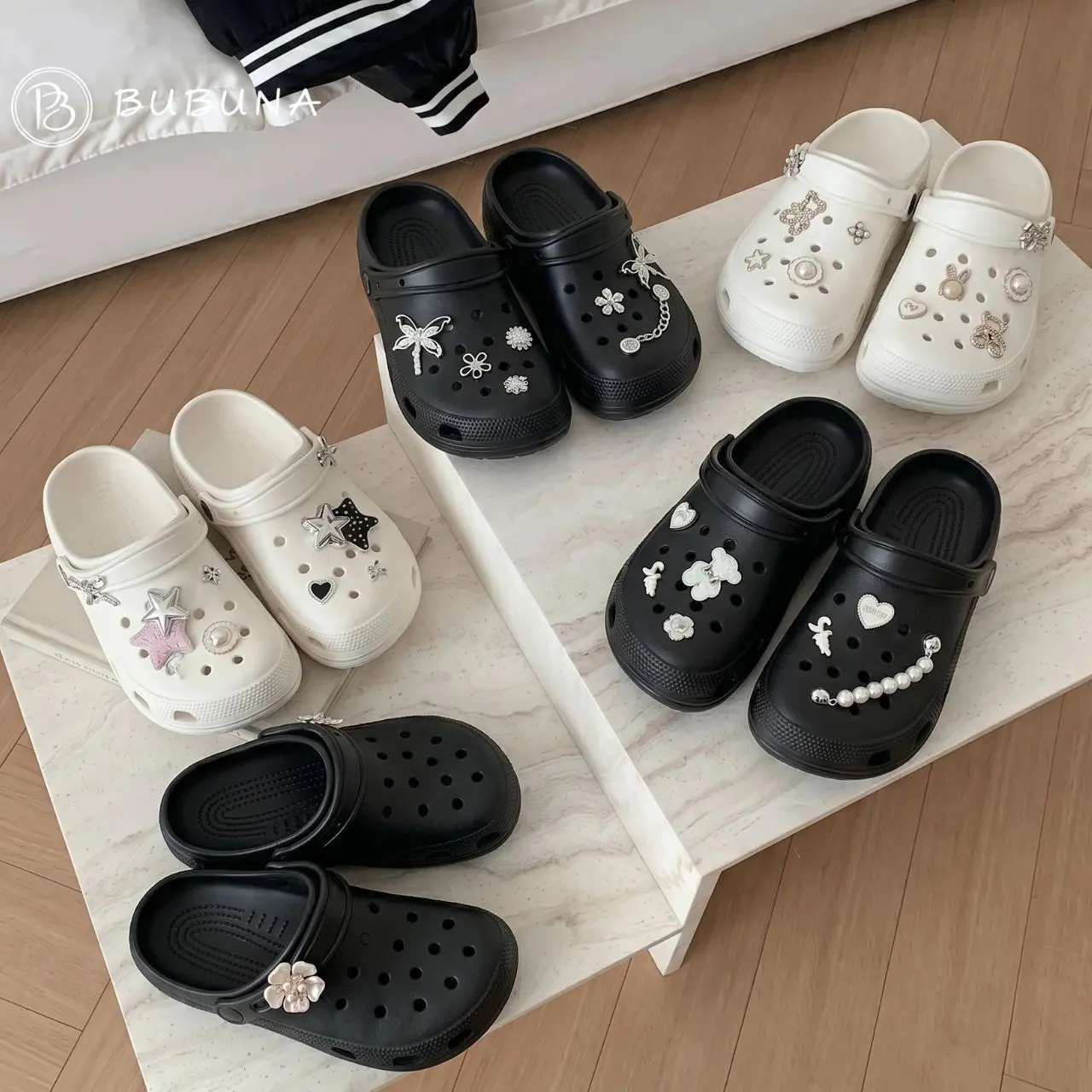 BUBUNA - Sandal Wanita BaimBeli lokalSandal Fuji Wanita Korean Style DIY Pin Lucu Kekinian Clog Cewek Casual