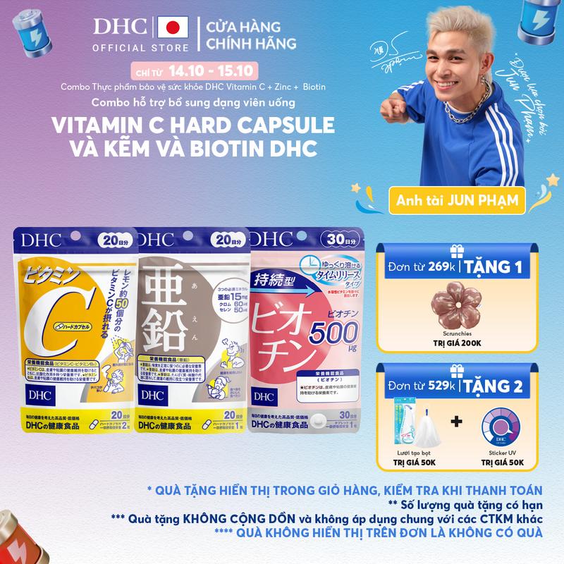 [DEAL SHOCK] Combo TPBVSK DHC VITAMIN C HARD CAPSULE + Zinc + Sustained Release Biotin (dạng viên uống hỗ trợ bổ sung Vitamin C + Kẽm + Biotin) - DHC Nhật Bản chính hãng - combo 20 Ngày và 60 Ngày