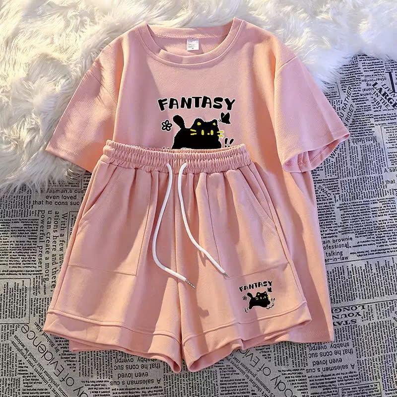 Set đồ nữ FANTASY ba sọc,bộ quần áo nữ mặc nhà Cotton 4 Chiều 260gsm thoáng mát bộ thể thao nữ mùa hè tay lỡ quần short