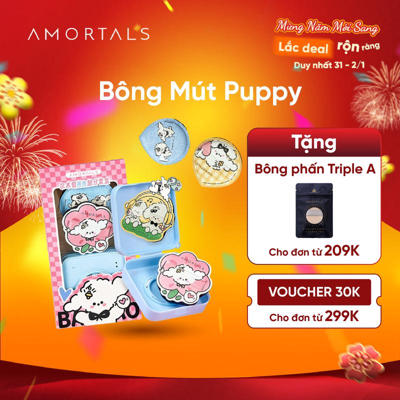  Bộ Mút Đánh Nền Amortals Puppy Siêu Cute Mút Trang Điểm Tán Kem Nền Rubycell An Toàn Mềm Mịn Che Phủ Tốt Công Nghệ Bot Khí Siêu Nhỏ Không Hút Nền Kèm Hộp Đựng Mút Trang Điểm 