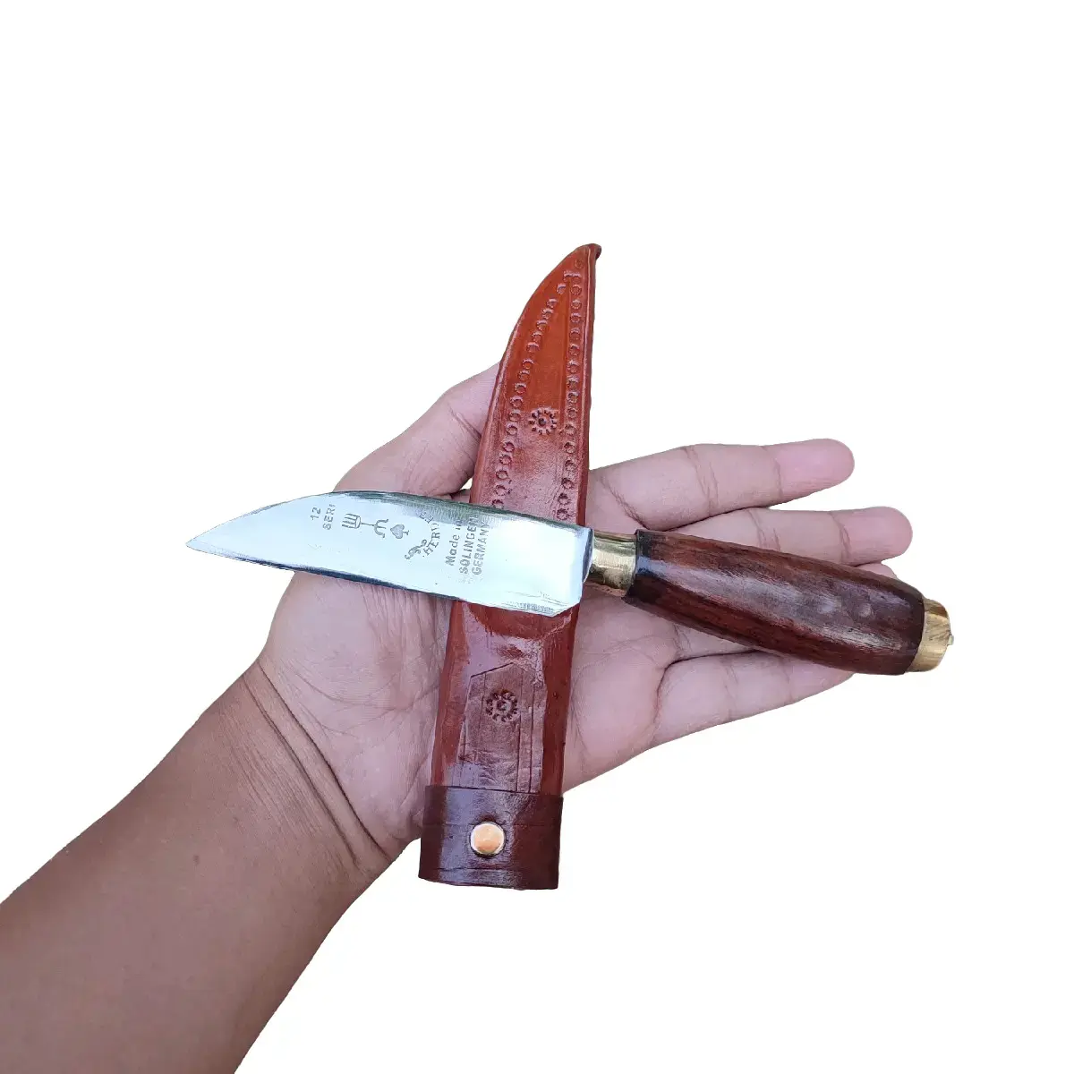 Pisau CAP GARPU Kecil Ukuran PB 10 CM Simple Baja Tajam untuk Iris Daging & Kupas Buah dengan Sarung Kulit Sapi Asli