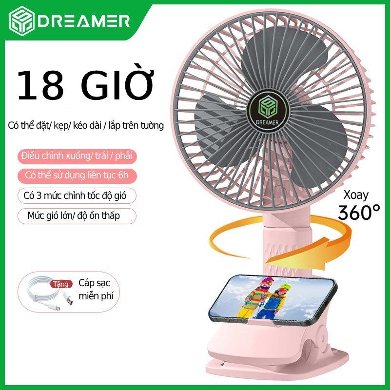 【Dreamer Quạt bàn tích hợp pin , được trang bị cáp sạc Type-C, có thể kẹp, gắn tường, cầm tay, có thể điều chỉnh 180o, quạt USB không dây di động