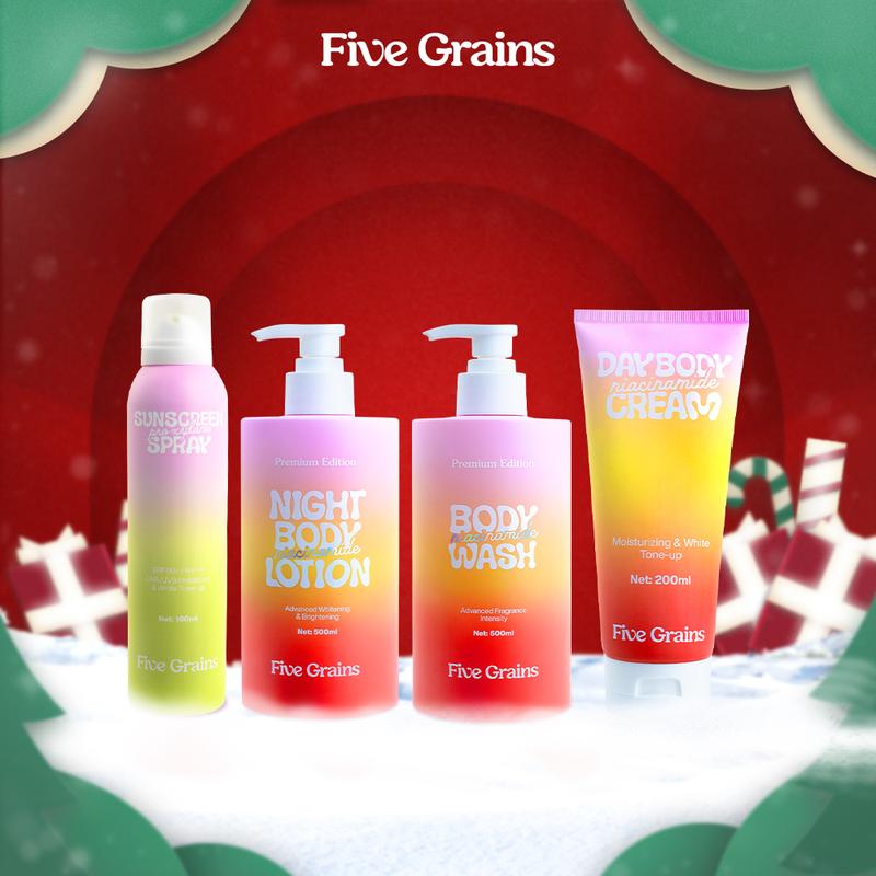   I  Combo giúp sáng da tái tạo và bảo vệ toàn diện Niacinamide Alpha-Arbutin Five Grains Sữa tắm 500ML & Kem dưỡng ban ngày 200ML & Kem dưỡng ban đêm 500ML & Xịt chống nắng 160ML  - A10 
