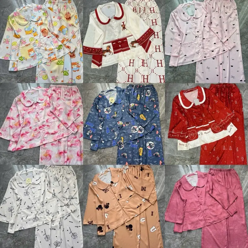 (FS 45-62KG ) ĐỒ BỘ CỔ SEN TAY DƠI LỤA LATIN 2CE, PIJAMA NỮ MẶC NHÀ - Women Kem Nhung Áo Ngủ Quần Ngủ Voi