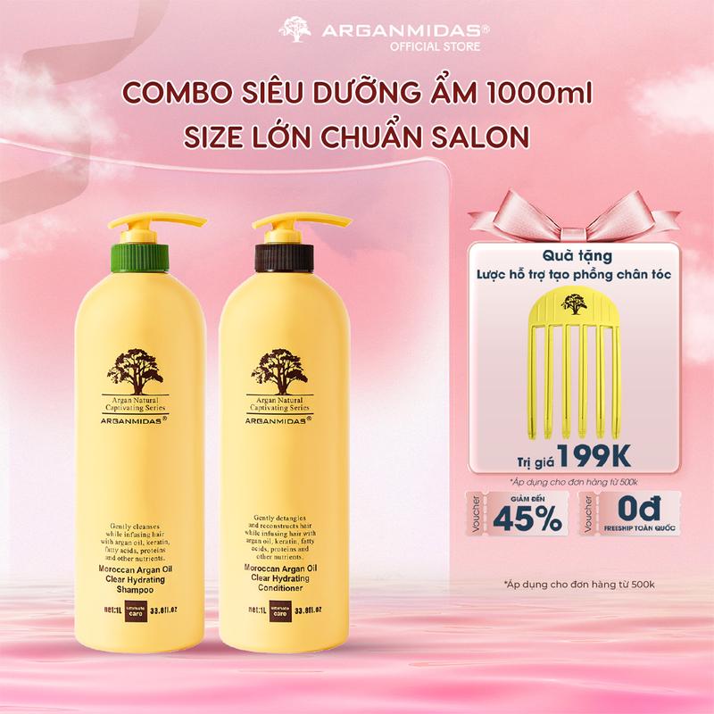 Bộ Dầu Gội Dầu Xả Siêu Dưỡng Ẩm Thương Hiệu Quốc Tế ARGANMIDAS Phục Hồi Suôn Mượt 1000ml