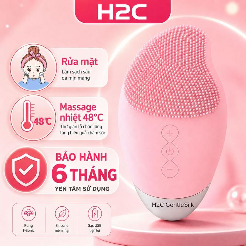 Máy rửa mặt silicon H2C GentleSilk Skincare - Massage mắt, làm ấm hỗ trợ giảm…