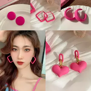 【lingerly】Anting-anting Hati Akrilik Warna Mewah untuk Pesta Jazz, Anting-anting Barbie Warna Pink