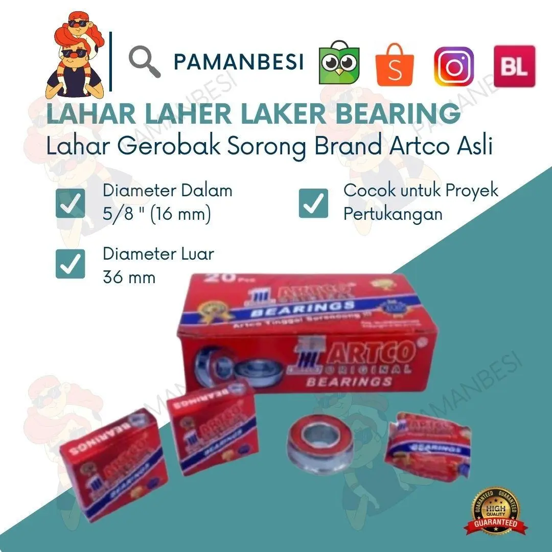 Bearing Lahar Laher Artco Original untuk Roda Gerobak Sorong