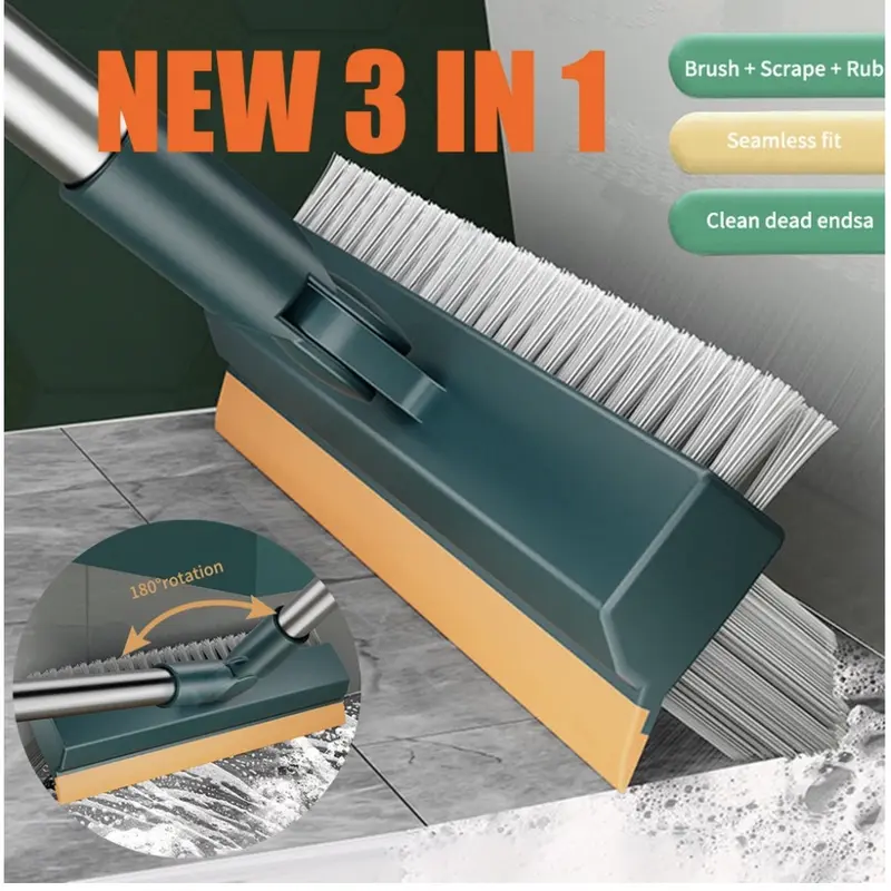 Sikat Lantai Wiper 3in1 Pembersih Lantai Dinding Kamar Mandi Gagang Panjang Portable Sapu Lancip Model V | Sikat Toilet +Sapu air 0