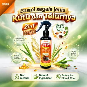 ELOPE SPRAY  KUTU KUCING SPRAY PEMBASMI TELUR KUTU TUNGAU CAPLAK ANJING KUCING 2 IN 1 PENGOBATAN DAN PENCEGAHAN MENGANDUNG LEMONGRASS OIL