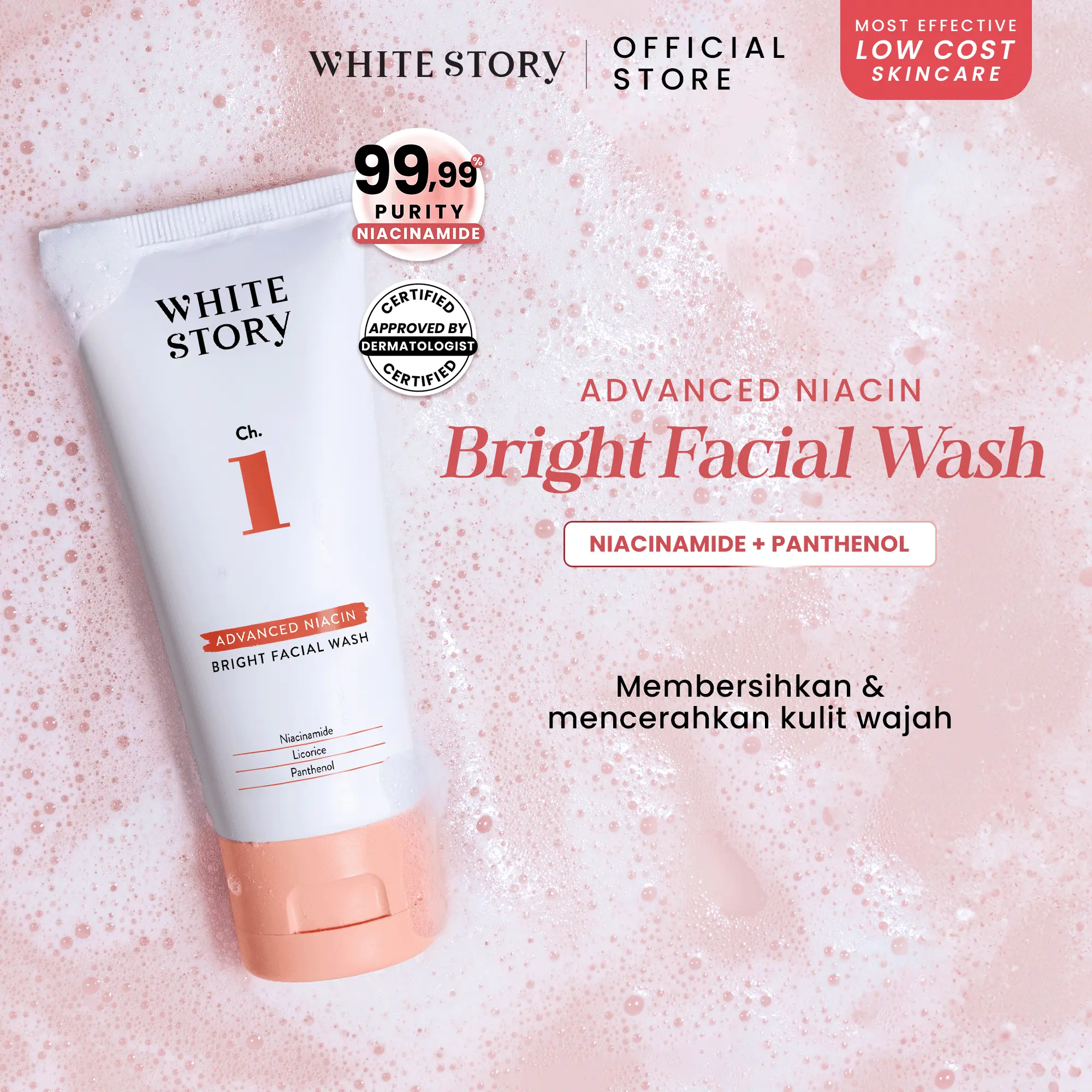 WHITE STORY Advanced Niacin Bright Facial Wash - Sabun Pembersih Muka untuk Wajah Cerah & Glowing | Mencerahkan