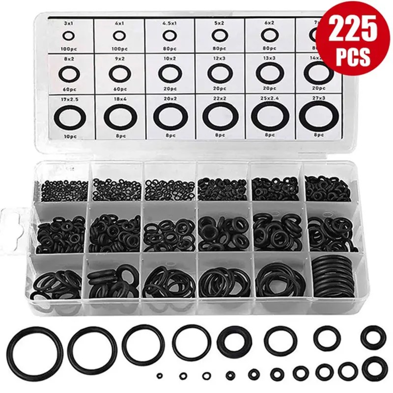 Bộ 225 Chiếc Vòng Đệm Chữ O Cao Su, 18 Loại, Bộ Đầy Đủ Gioăng, Chống Thấm Nước Và Chống Dầu, Thích Hợp Cho Miếng Đệm Xe Hơi, Phụ Kiện Máy Giặt