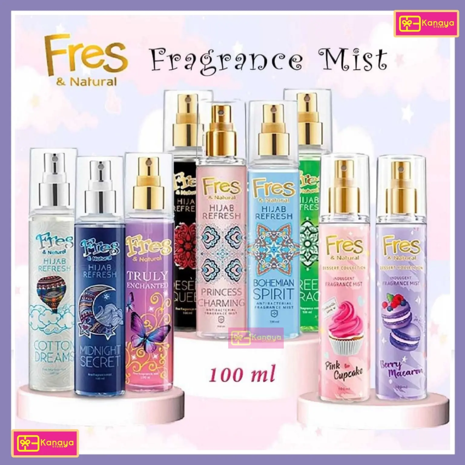 Fres & Natural Spray Cologne 100ml dengan Aloe Vera  wangi tahan lama - Kosmetik