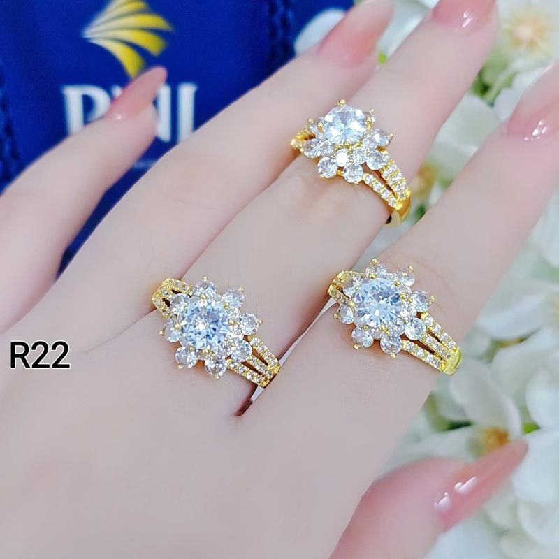 Nhẫn nữ đá 2 tầng dáng thấp đơn giản chất Titan không rỉ xi vàng không đen mẫu hot