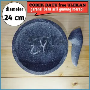 Cobek batu asli dari Gunung Merapi ukuran 24 cm free ulekan/Cowek gratis munthu Kitchenware