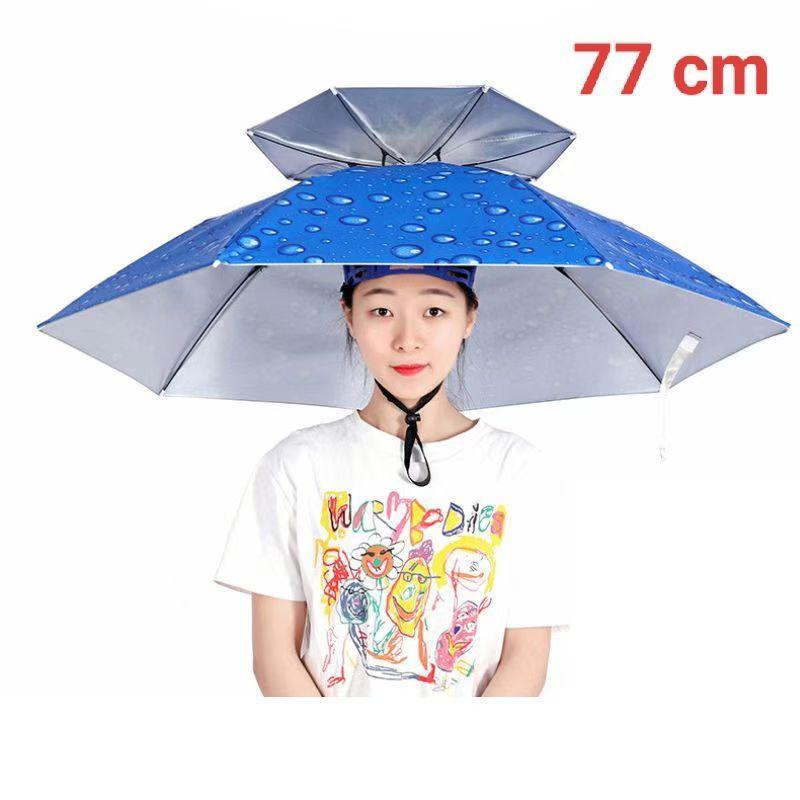 Topi payung yang dipasang di kepala untuk orang dewasa, payung otomatis penuh, topi pelindung matahari, payung olahraga luar ruangan untuk memancing Merah 8