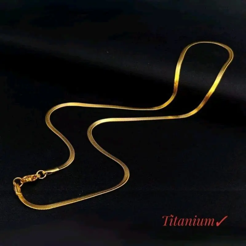 Kalung Titanium Gold Silver Gepeng Bulat Ukuran 45Cm 50Cm 60Cm Anti Iritasi Pria Wanita Cewek Cowok Tidak Berubah Warna Anti Karat Emas Hitam