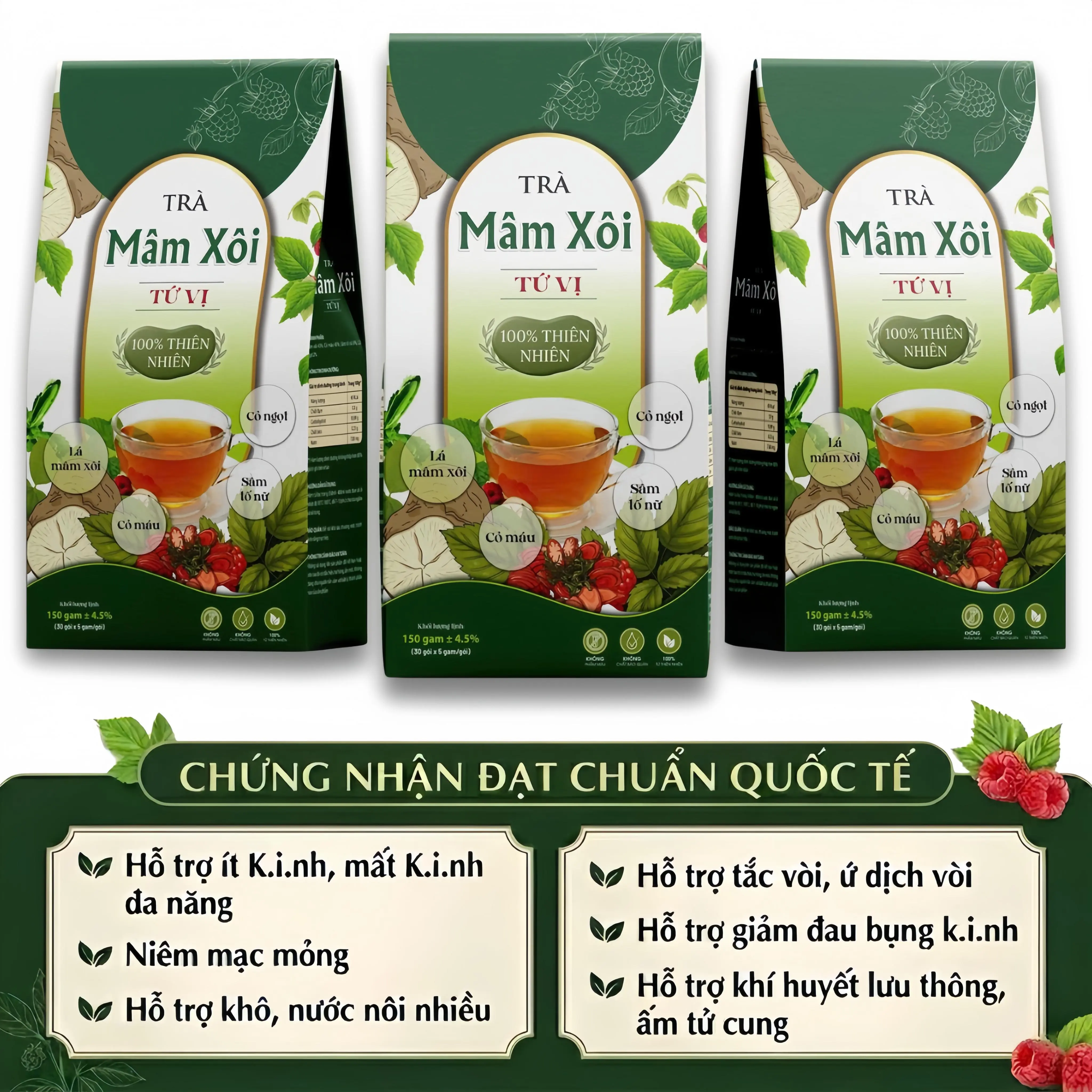 Trà Túi Lọc Mâm Xôi Tứ Vị Đạt Chuẩn Chứng Nhận Quốc Tế ATVSTP - ISO - GMP - FDA