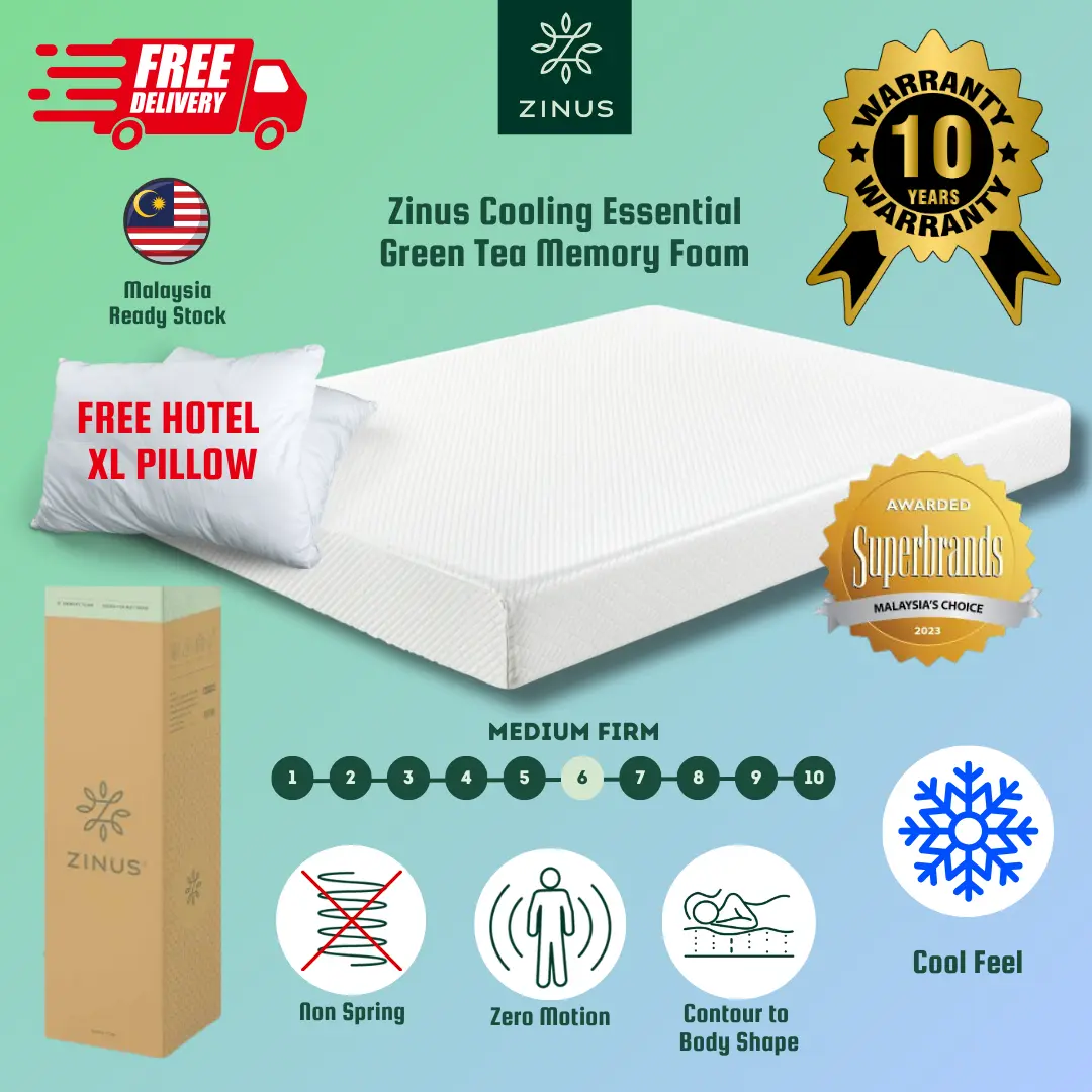 Tilam Zinus Cooling Essential Therapeutic Zero Motion Transfer Green Tea Memory Foam Mattress 6" (10 years warranty) Bed Furniture tilam  sejuk