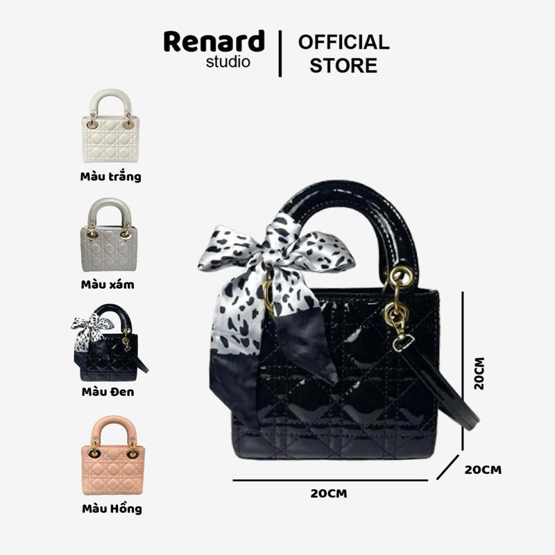  Túi hộp nữ vuông da bóng 20cm túi xách mini da lì 15cm có dây đeo chéo charm treo sang chảnh 