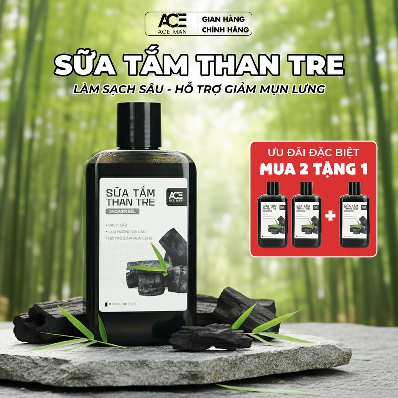   MUA 2 TẶNG 1  Sữa tắm nam ngừa mụn lưng từ than tre tràm trà ACEMAN 365 ML giúp làm sạch sâu cấp ẩm dưỡng body và cân bằng dầu nhờn trên da 